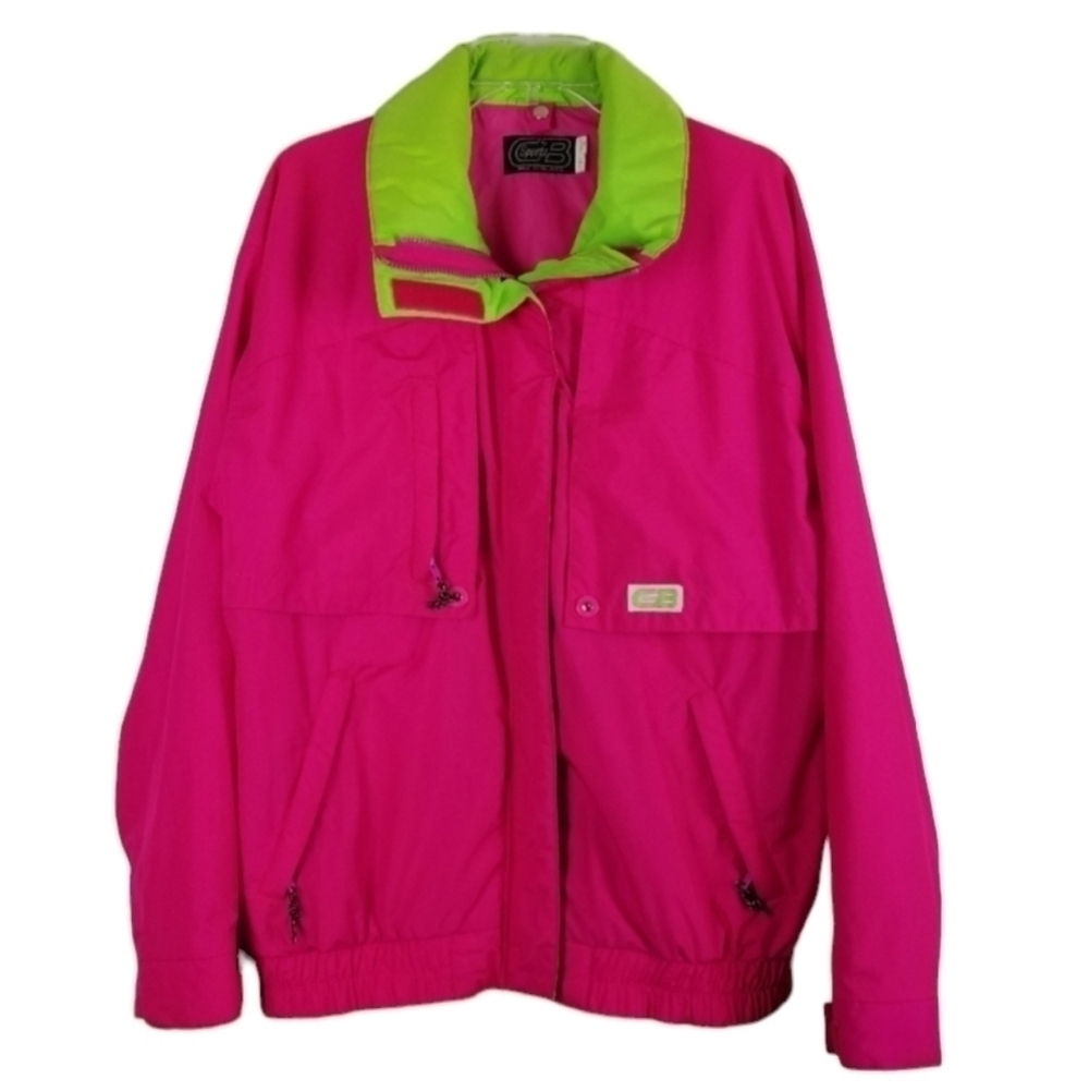 CB Sports Womens Vintage Neon Ski Jacket Full Zip Nylon 90s Color Block Sz Large